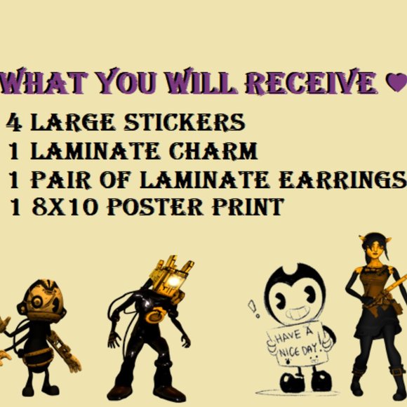 Batim Ink Demon Handmade Anime Game Laminate Earrings, Laminate Charm Grab Bag! - Picture 2 of 2